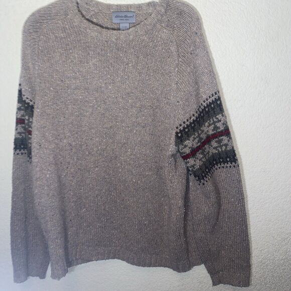 Eddie Bauer Sweater Vintage Fair Isle Grandpa Wool Sweater Nordic Holiday Crew L - Picture 1 of 8